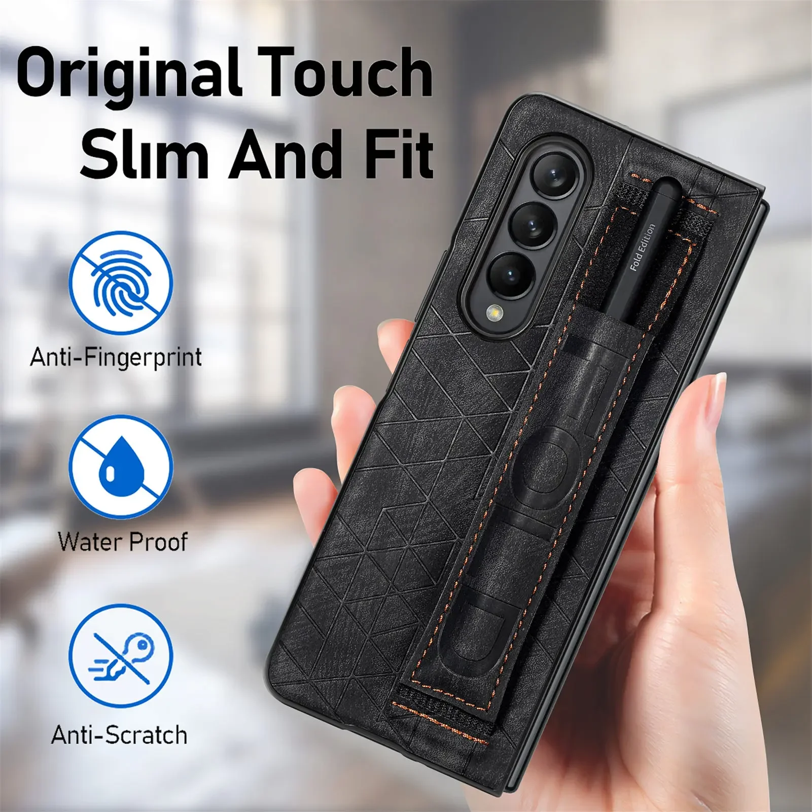 Anti-Shock Business Leather Wristband Cover Case for Samsung Galaxy Z Fold4 Fold5 5G Fold 5 4 Fold3 Fold 3 Non-Slip Cases