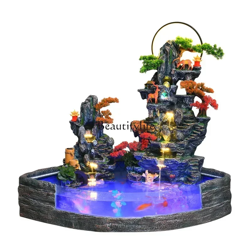 

Indoor rockery, flowing water fountain, living room entrance, fish pond feng shui wheel decorative landscaping ornament