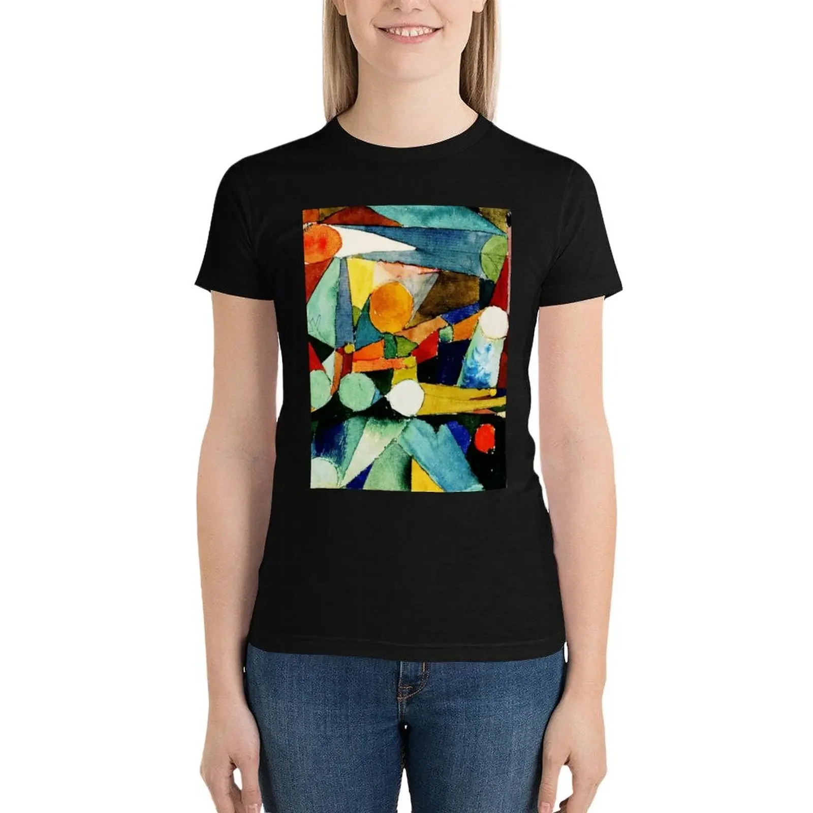 Colour Shapes | Paul Klee Abstract Watercolor Art T-Shirt funny animal print shirt for girls white t-shirts for Women