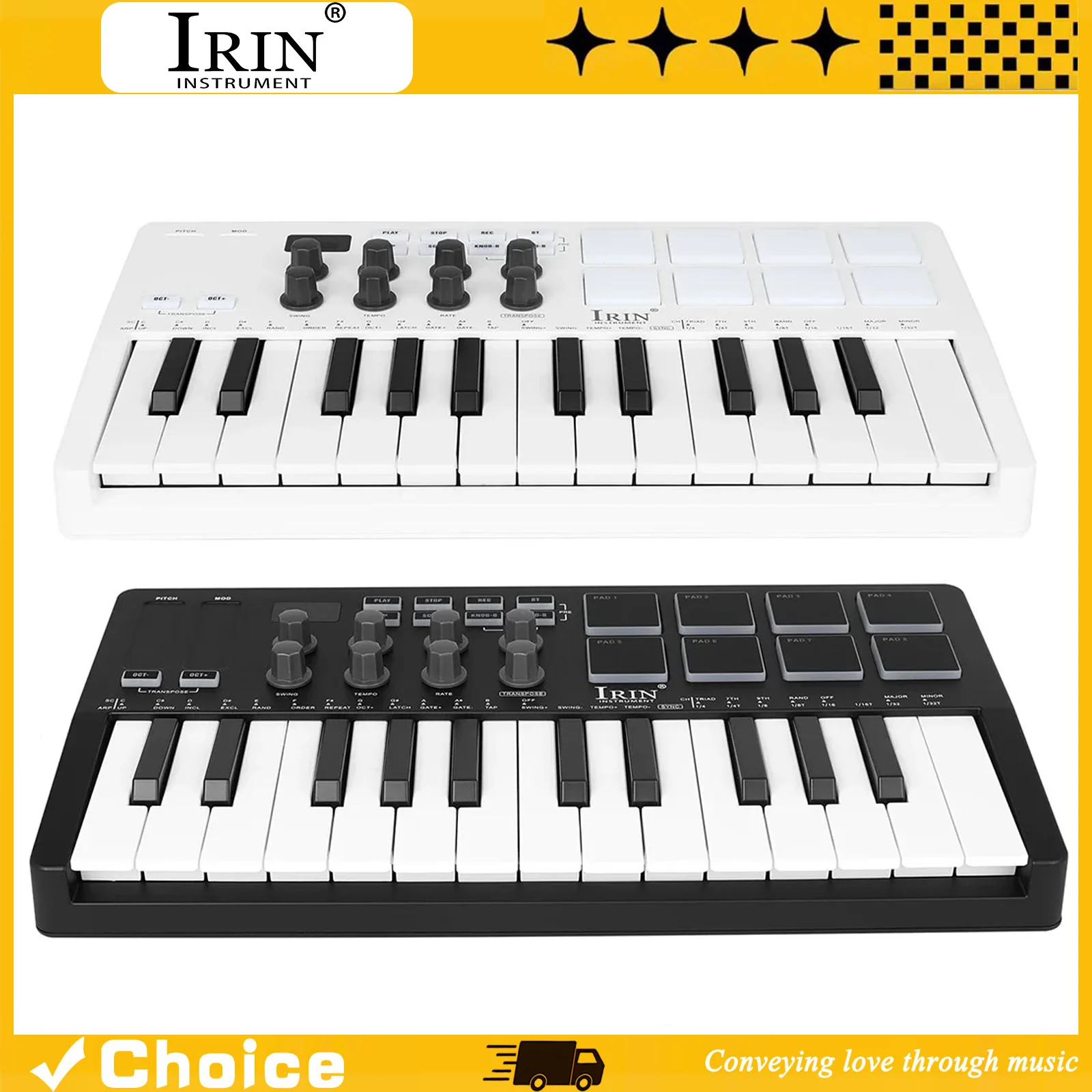 SMK-25  Portable Keyboard MIDI Controller Arrangement Bluetooth Wireless 25 Force Sensing Key RGB Strike Pad Keyboard