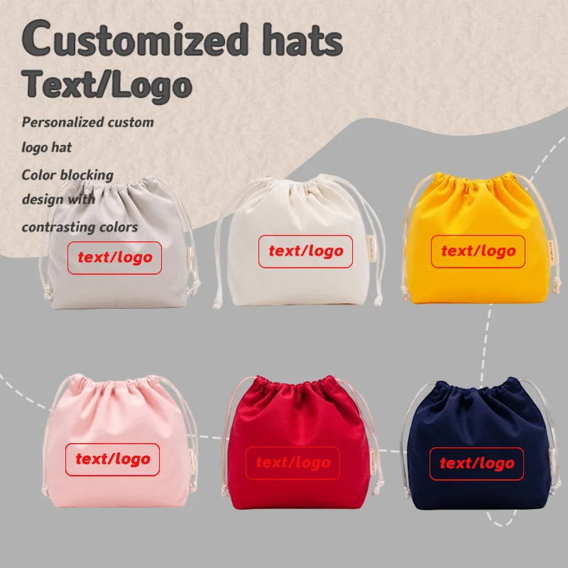 Custom Printed Logo Ins Solid Color Canvas Drawstring Pocket Portable Cotton Liner Bag Storage Drawstring Canvas Bags