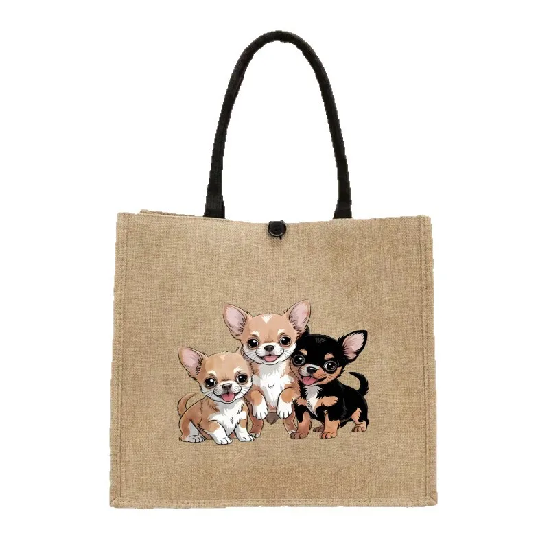 Cute Cartoon Bee Honey Bucket Print Linen Tote Bag Reusable Shopping Bag Portable Handbag Grocery Storage Shoulder Bag