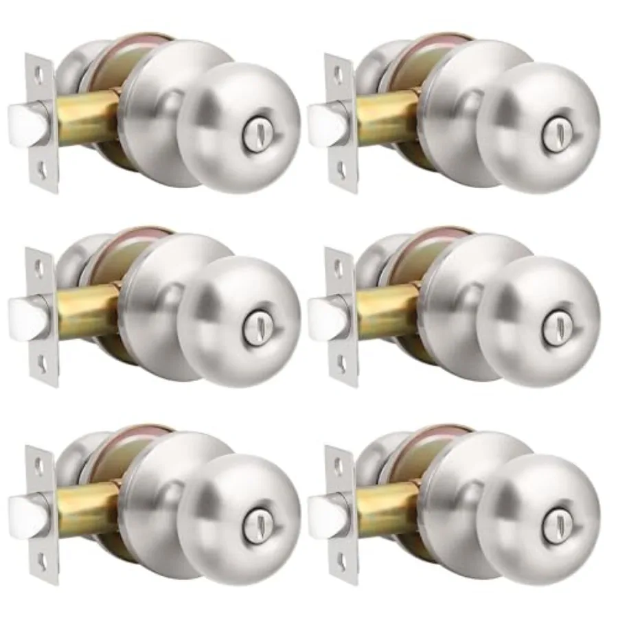 

Pack Brushed Nickel Knob Interior Knob with Lock Round Keyless Knobs for Bedroom Bathroom