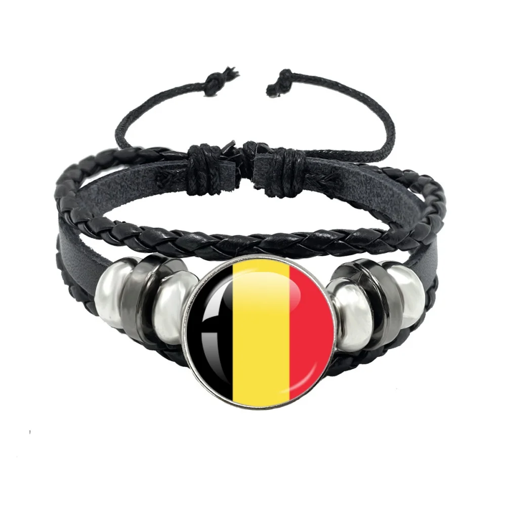 National Flag Bracelet Senegal French Norway Algeria Austria Portuguese Woven Multi-layer Black Leather Bracelet Jewelry Gift view 3
