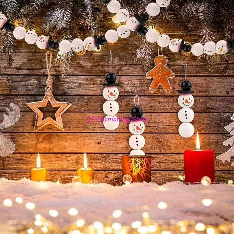 A9LB Weihnachten Schneemann Holz Perlen Winterrunde Perlen Weihnachtsdruck DIY Handwerk
