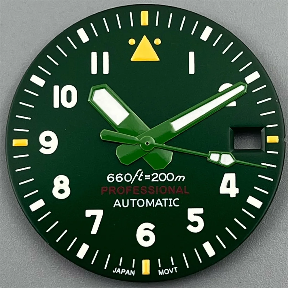New 2025 29mm Green Pilot Style Watch Dial and Hand Sets C3 Green Luminous Fit NH35 NH36 Movement Watch Parts for Mod