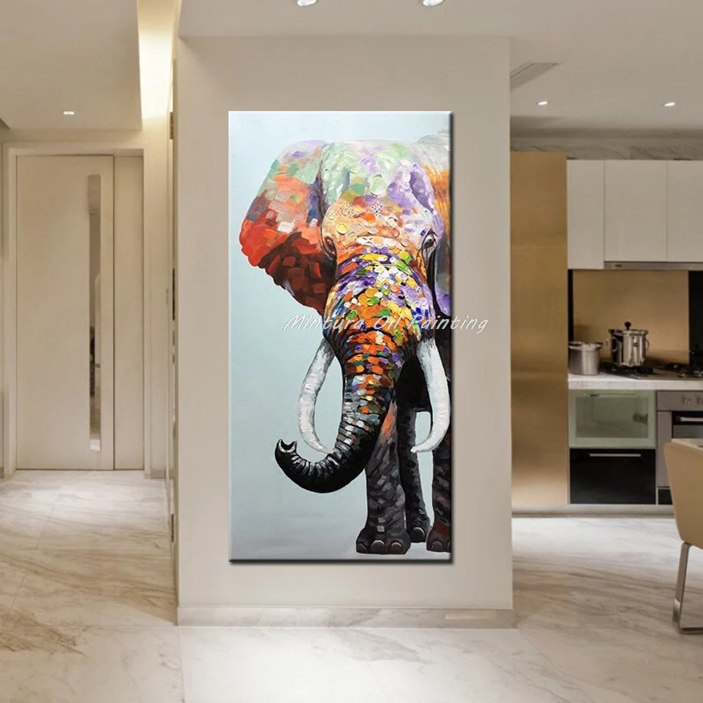 Mintura Large Handmade Elephant Oil Painting on Canvas,Modern Abstract Animal Poster,Wall Art Picture,Room Decor,Home Decoration