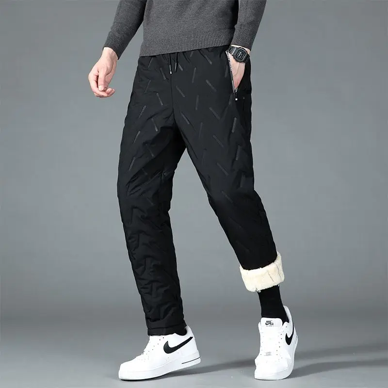 Herbst Winter Mรคnner Plus Samt Verdicken Hosen Elastische Taille Kordelzug Zipper Taschen Trend Mode Lรคssig Lose Baumwolle Hosen