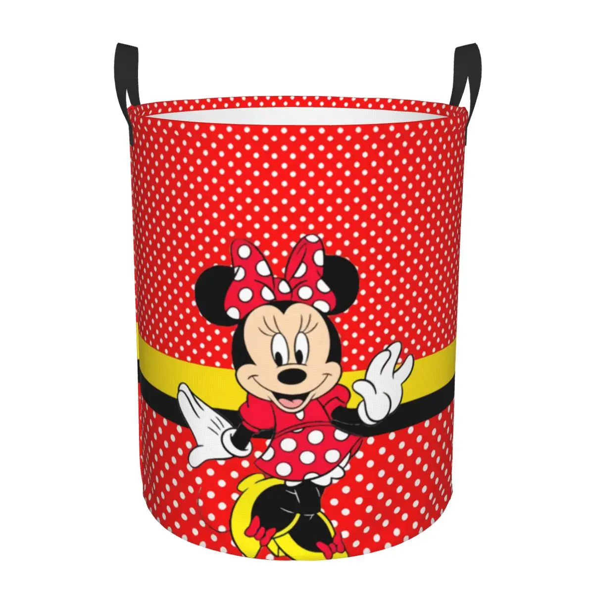 Custom Minnie Mouse Polkadot Anime Laundry Basket Foldable Clothes Hamper for Baby Kids Toys Storage Bin