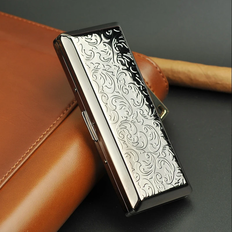 Female Embossed Slim Metal Cigarette Case, Portable, Sealed, Waterproof, Smoking Accessories with Gifts Box, 10-14Pcs