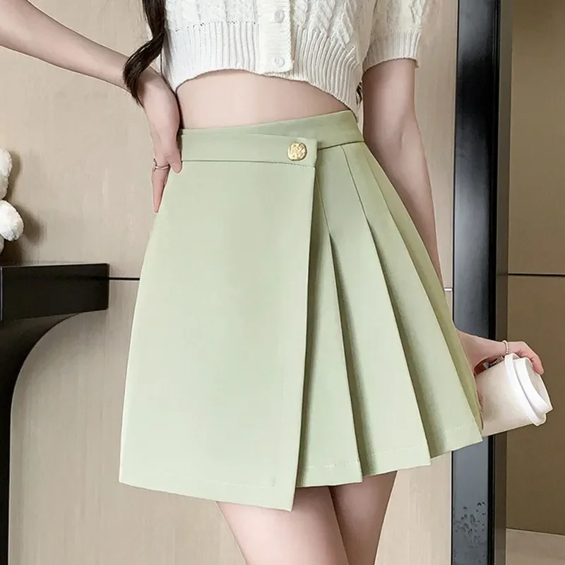 

High Waist Pleated Skirt Women New 2024 Spring Korean Style Solid Color Basics Elegant Slim Ladies A-line Short Skirts B89