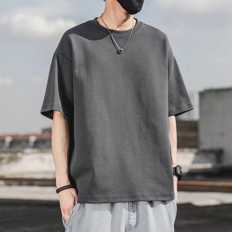 Ice thin summer round neck t-shirt with loose and trendy stretch, breathable and comfortable for men's clothing  5484