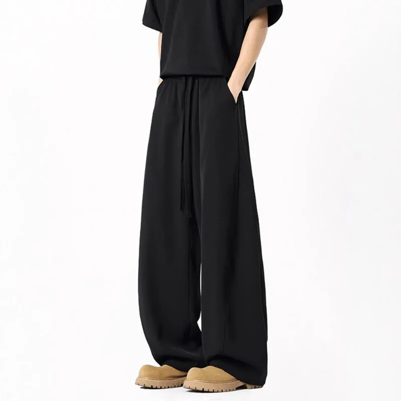 

Shibing Silk Pants Men's Summer Thin Scimitar Loose Straight Casual Pants Drapey Trousers