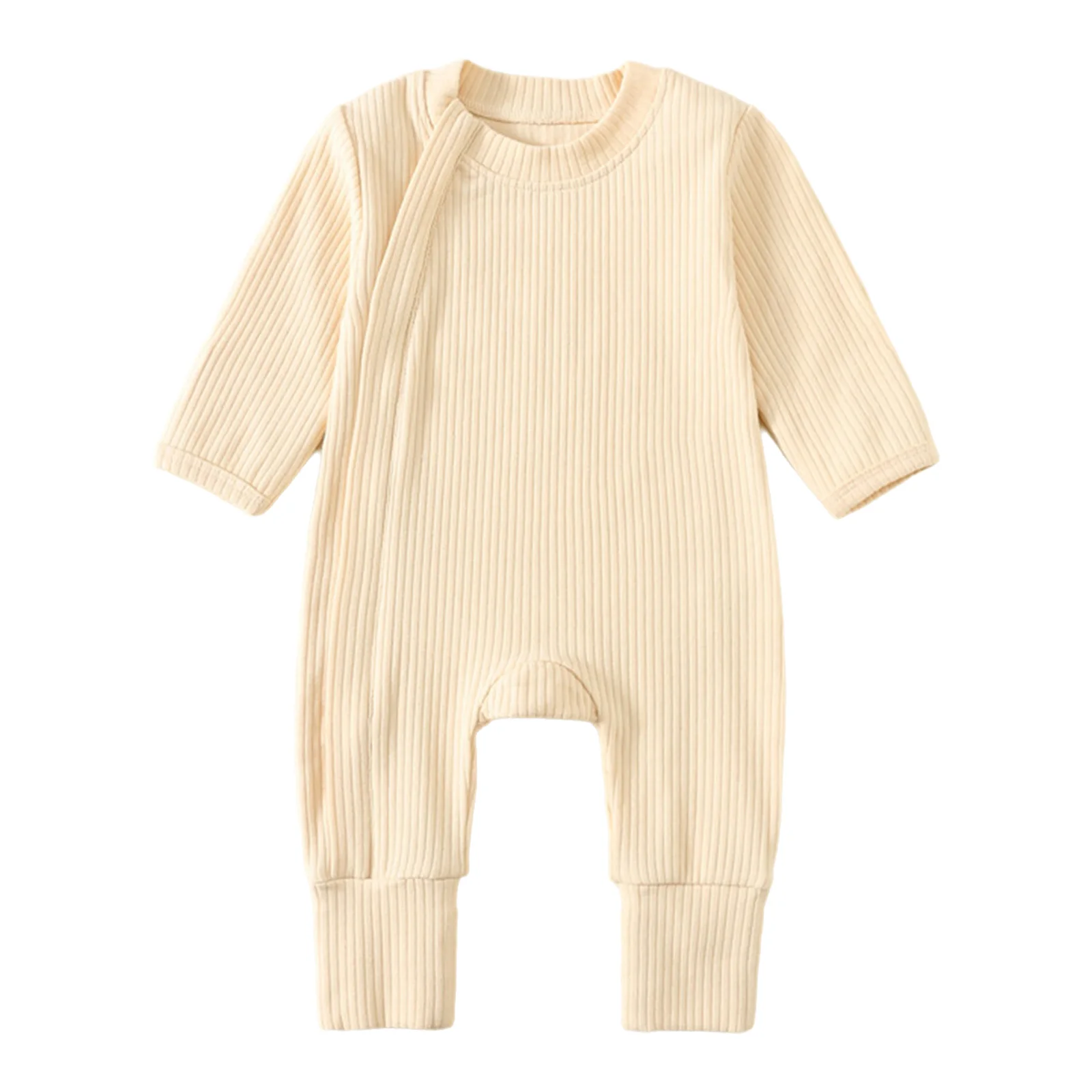 بيجامة بأكمام طويلة للربيع والخريف للأطفال الصغار من الأولاد والبنات ملابس منزلية ملابس نوم بلون سادة وسحاب مضلع