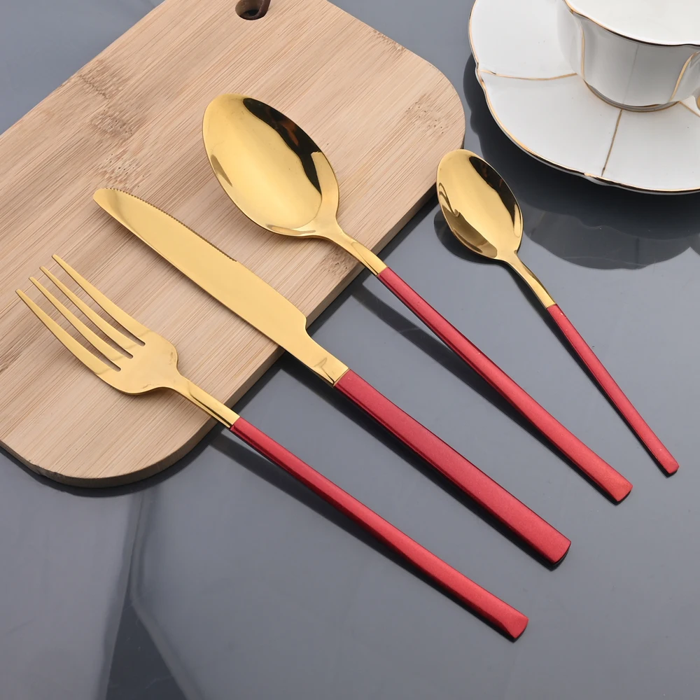 

Zoseil 24Pcs Tableware Stainless Steel Dinnerware Set Flatware Mirror Cutlery Set Knife Fork Tea Spoon Kitchen Dinner Silverware