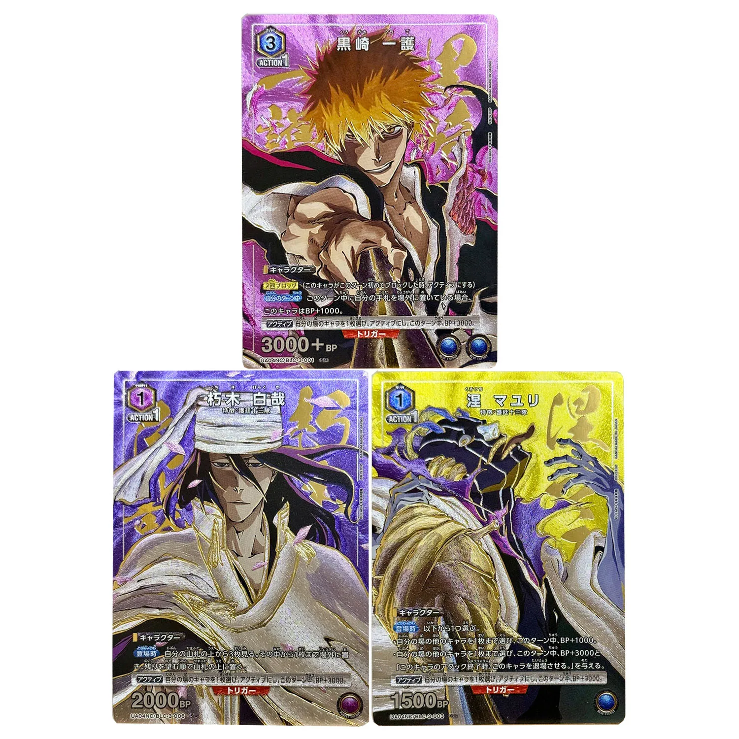 3Pcs/set Cartoon Bleach Kurosaki Ichigo Collection Card Coarse Flash Hot Stamping Kuchiki Rukia Anime Cards Gift Toys