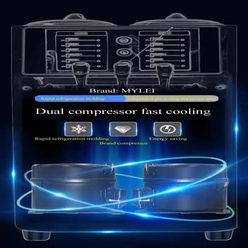 Três sabores de máquina comercial de sorvete macio totalmente automática em aço inoxidável