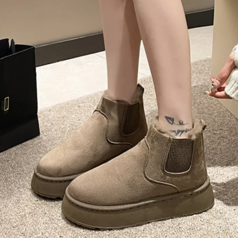 

Shoes for Women 2024 Fashion Sleeve Women's Boots Winter Round Toe Solid Plush Fleece for Warmth Middle Tube Platform Snow Boots