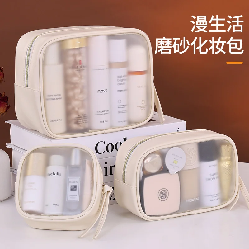 1pc multifunctional semi transparent makeup bag, cosmetics storage bag, business travel toiletry bag, large capacity makeup repa