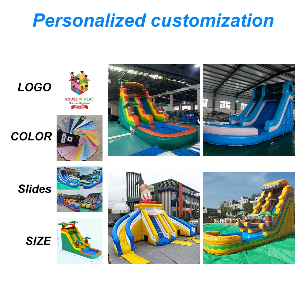 Custom Blue Outdoor Toys Playground Equipment Inflatable Water Slide Commercial Bounce Obstacle With Pool
