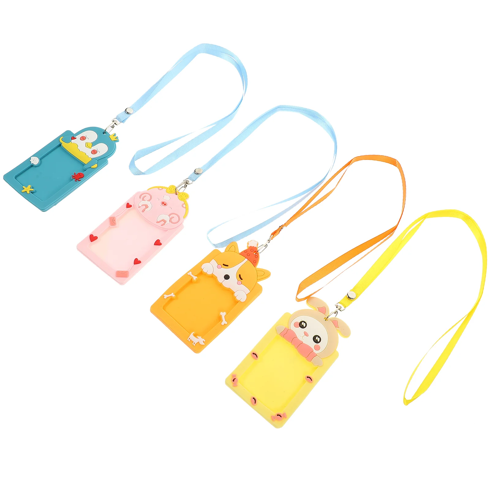 

4 Pcs Id Badge Holder with Lanyard School Cards Keeper Cute Cartoon Bank 4pcs Bus Sleeve Cover Credit