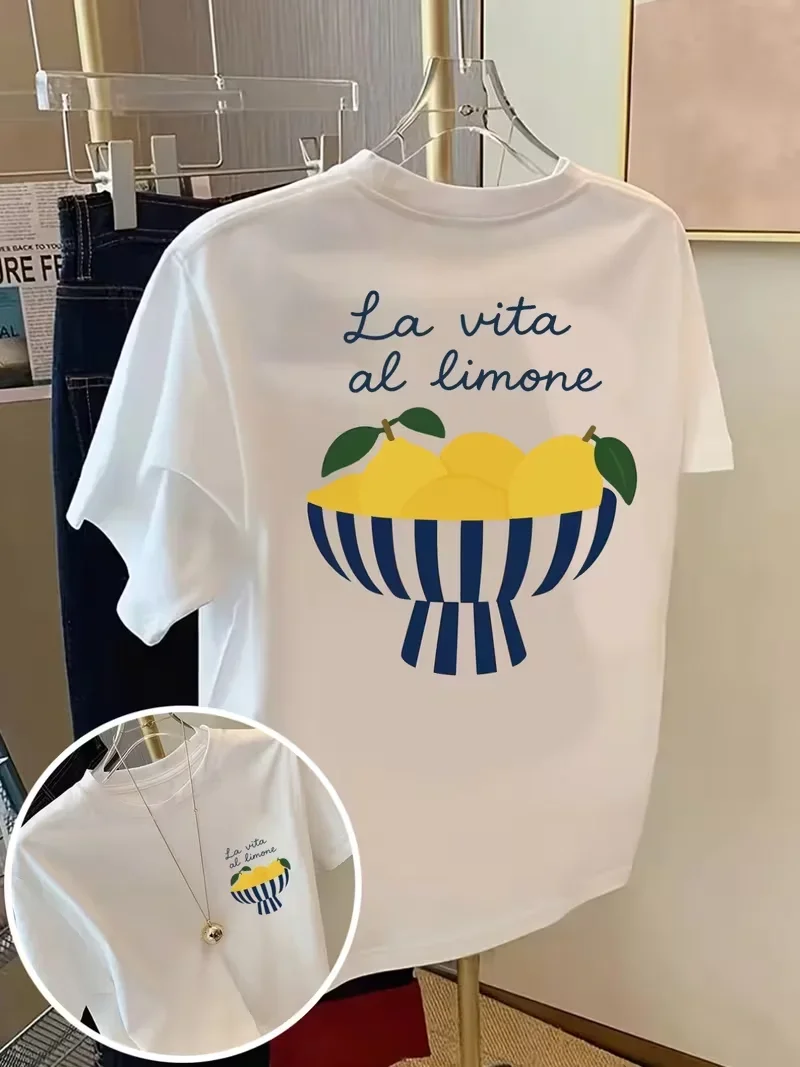 Dolce Vita Lemon Graphic women men T‑Shirt Kids Front & Back Italian Summer Print, Crew Neck Short Sleeve Daily Casual Top
