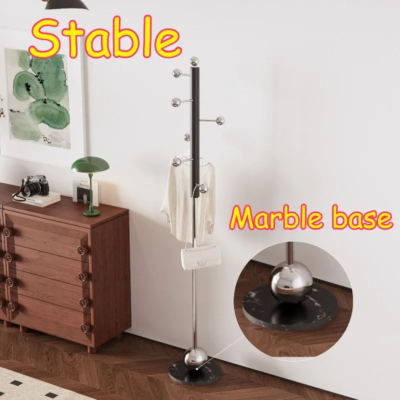 Floor Stand Garment Rack Small Footprint High Load Bearing Anti-tilt Coat Rack Marble Base Retro Classic Living Room Furniture