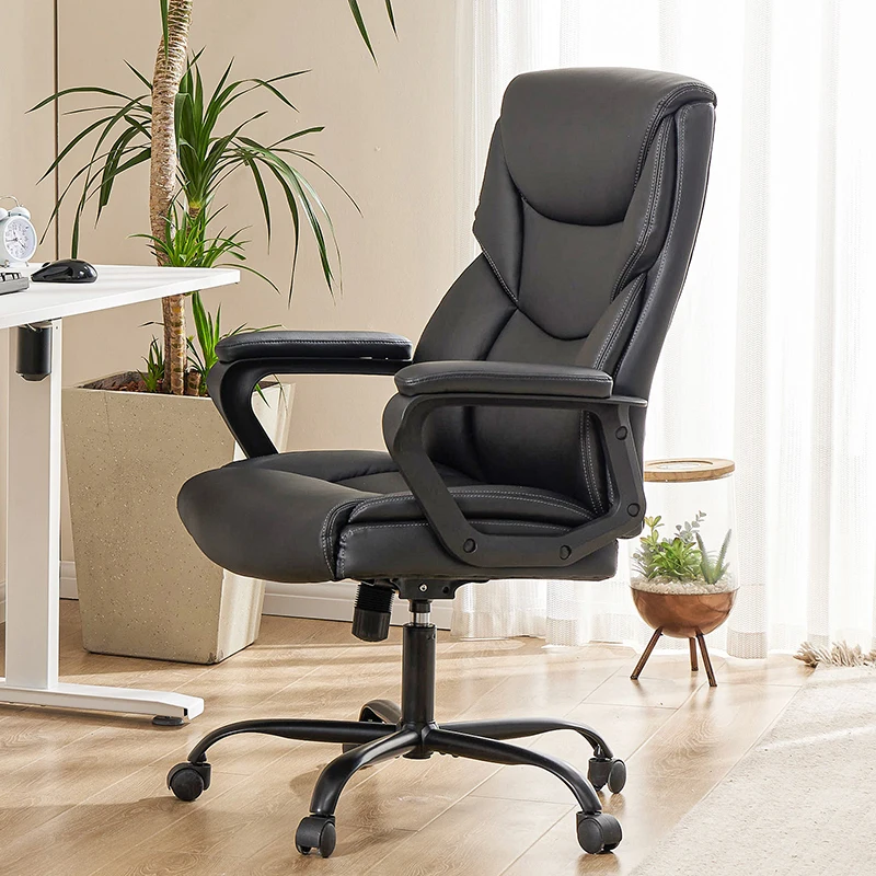 Sweetcrispy Home Office Chair Ergonomic PU Leather Desk Chair with Armrests On-Site