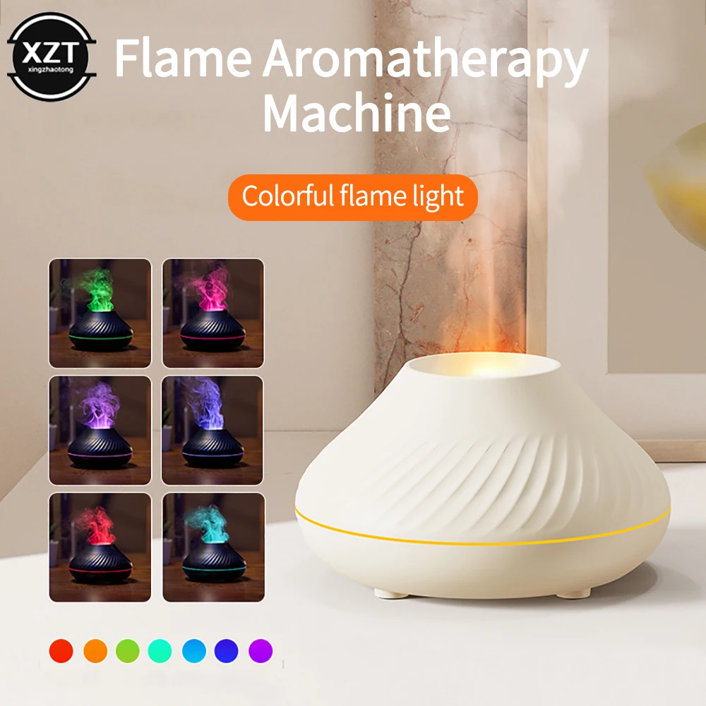 Portable Aroma Diffuser 130ml USB Rechargeable with Color Night Light Fragrance Volcanic Flame Aroma Diffuser Essential Oil Lamp