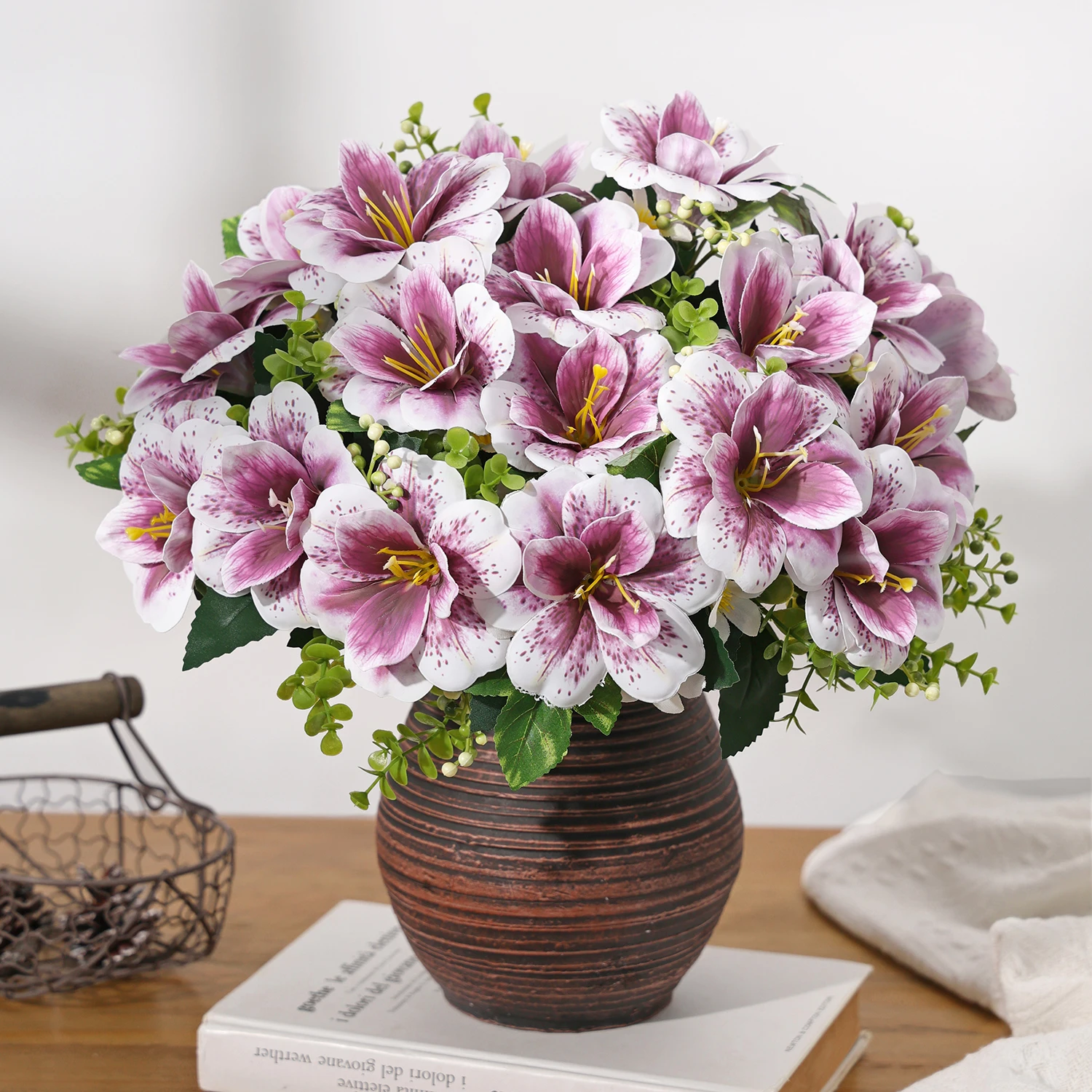 Künstliche Blumen Azalee Hochzeitskranz Heim Schlafzimmer Tischdekoration Brautstrauß Garten Kunstvase Brett Outdoor Garten DIY Geschenke – Detail 1
