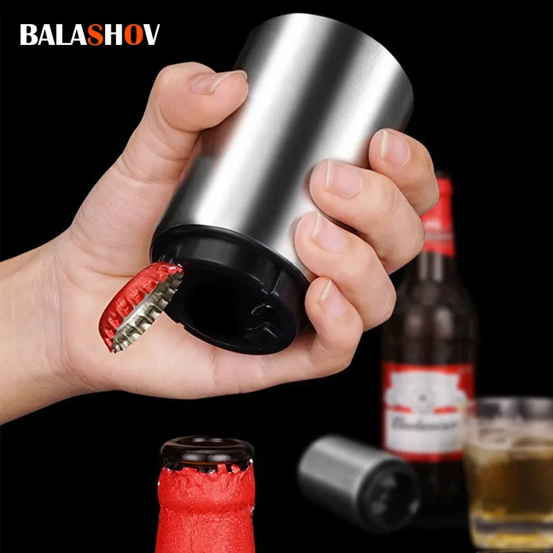 فتاحة الزجاجات المغناطيس التلقائي البيرة البيرة فتاحة الفولاذ المقاوم للصدأ دفع أسفل فتاحة النبيذ البيرة الصودا فتاحة اكسسوارات المطبخ