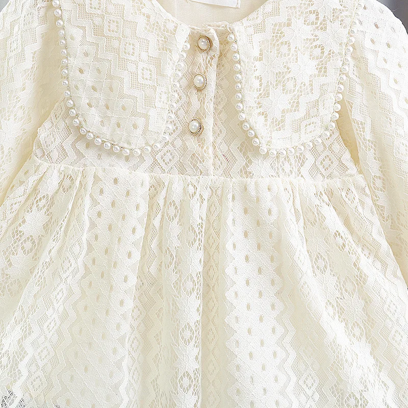 Spring Autumn Baby Girls Sweet Bow Princess Dress Children Kids Infants Lace Long Sleeve Dresses Baby Girls Cloths