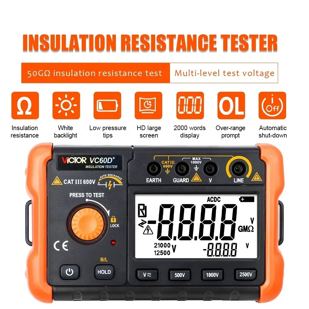 VICTOR 60D+ Displays In 2000 Digits Intelligent Micro-insulation Tester Short Circuit Measurement Current More Than 1 MA