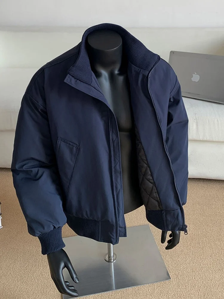 

Thiened Winter Bomber Jaet Men's Cotton Flight Coat Waterproof Youth Casual Sle Zipper Closure Long Sve Pure Color