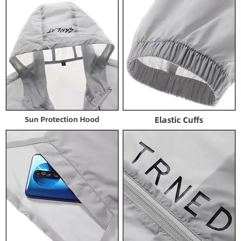 

Men's Summer Lightweight Hooded Jaet UV Protection Outdoor Breathable Sunscreen Clothing Polyester Fiber Long Sve Loose Fit