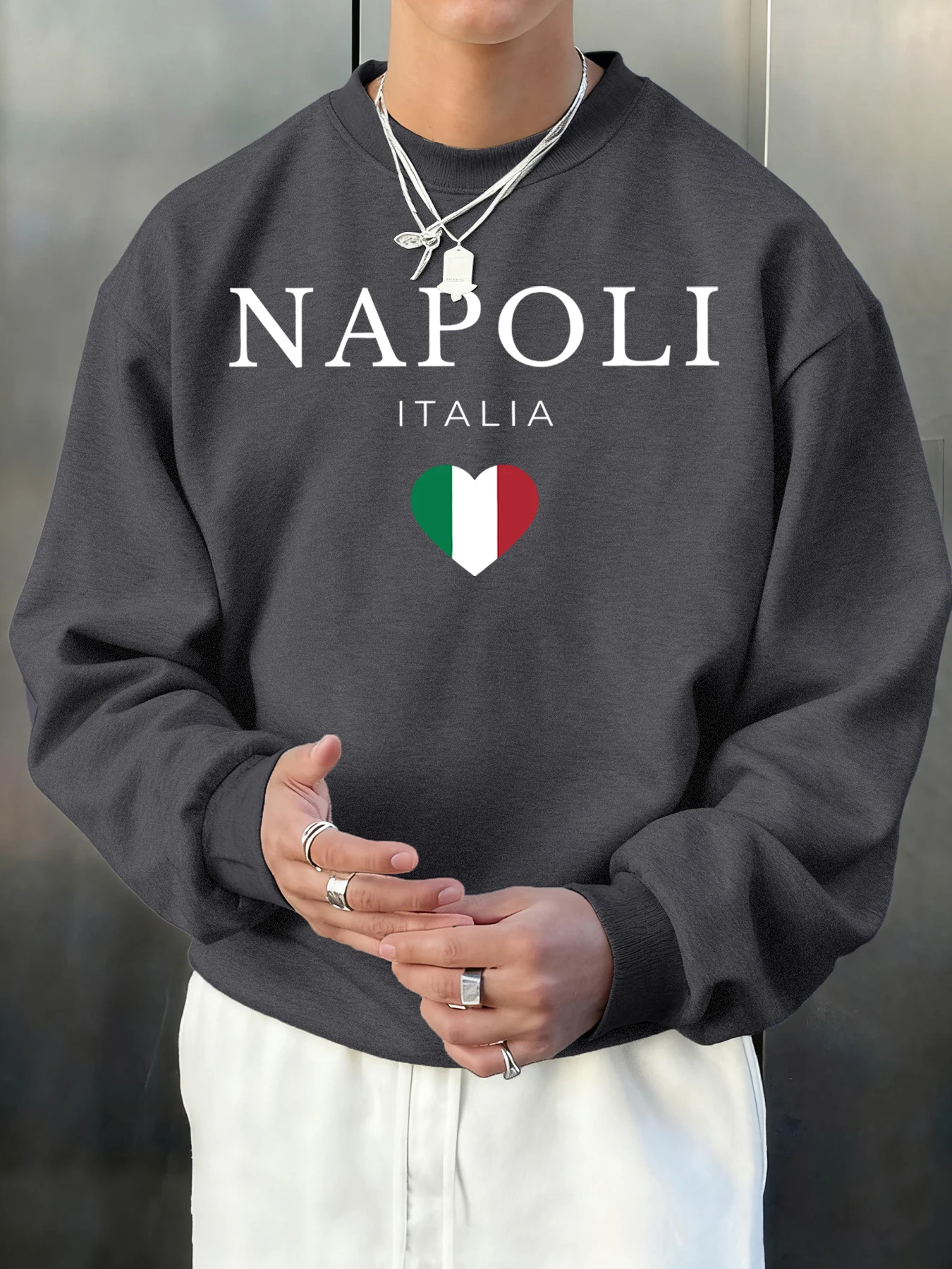 

Мужская толстовка с буквенным и флагом Napoli Italia, повседневный пуловер с круглым вырезом, осенняя уличная одежда, флисовые топы, модная одежда
