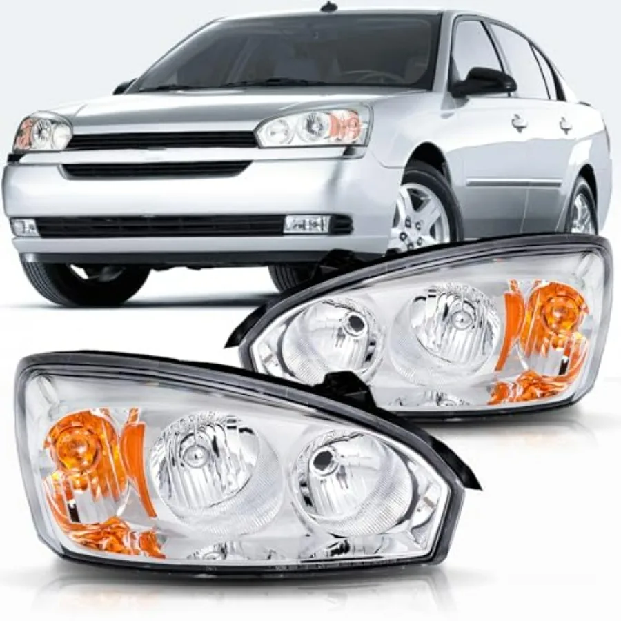 

Headlight Assembly Chrome Amber for 2004-2008 Chevy Malibu Classic Model Compatible with 2004 2005 2006 2007 Malibu
