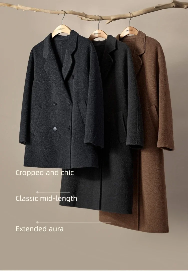 SENTUBILA Damen-Wintermantel aus Wolle mit Doppelreiher, Damen-Oberbekleidung 2026, Business-Mantel für Pendler, mittellanger Mantel mit Gürtel W54OA8781 – Detail 8
