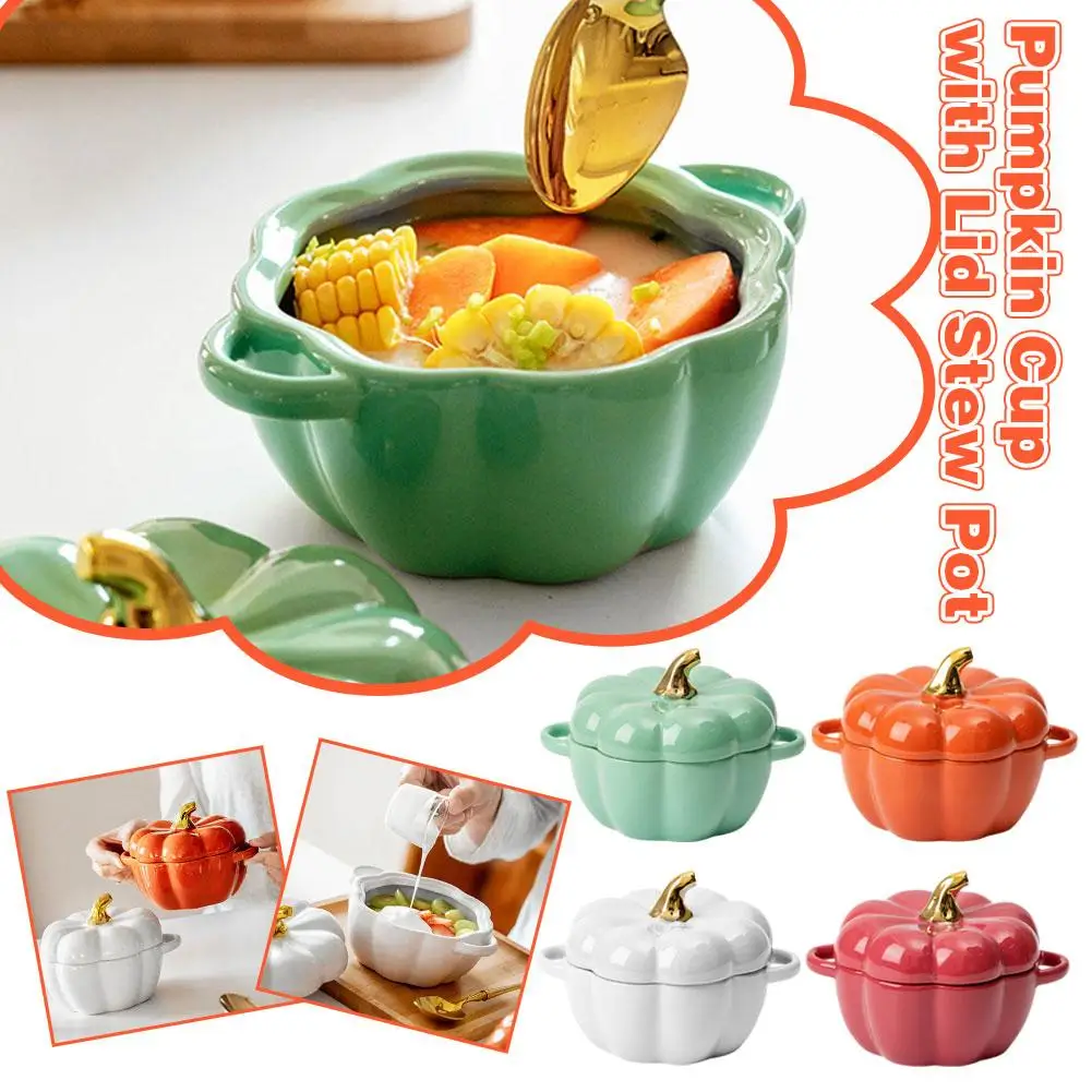 Cute Pumpkin Stew Cup With Lid - Ceramic Noodle And Tableware Lovely - Soup Dessert Bowl Z5t0