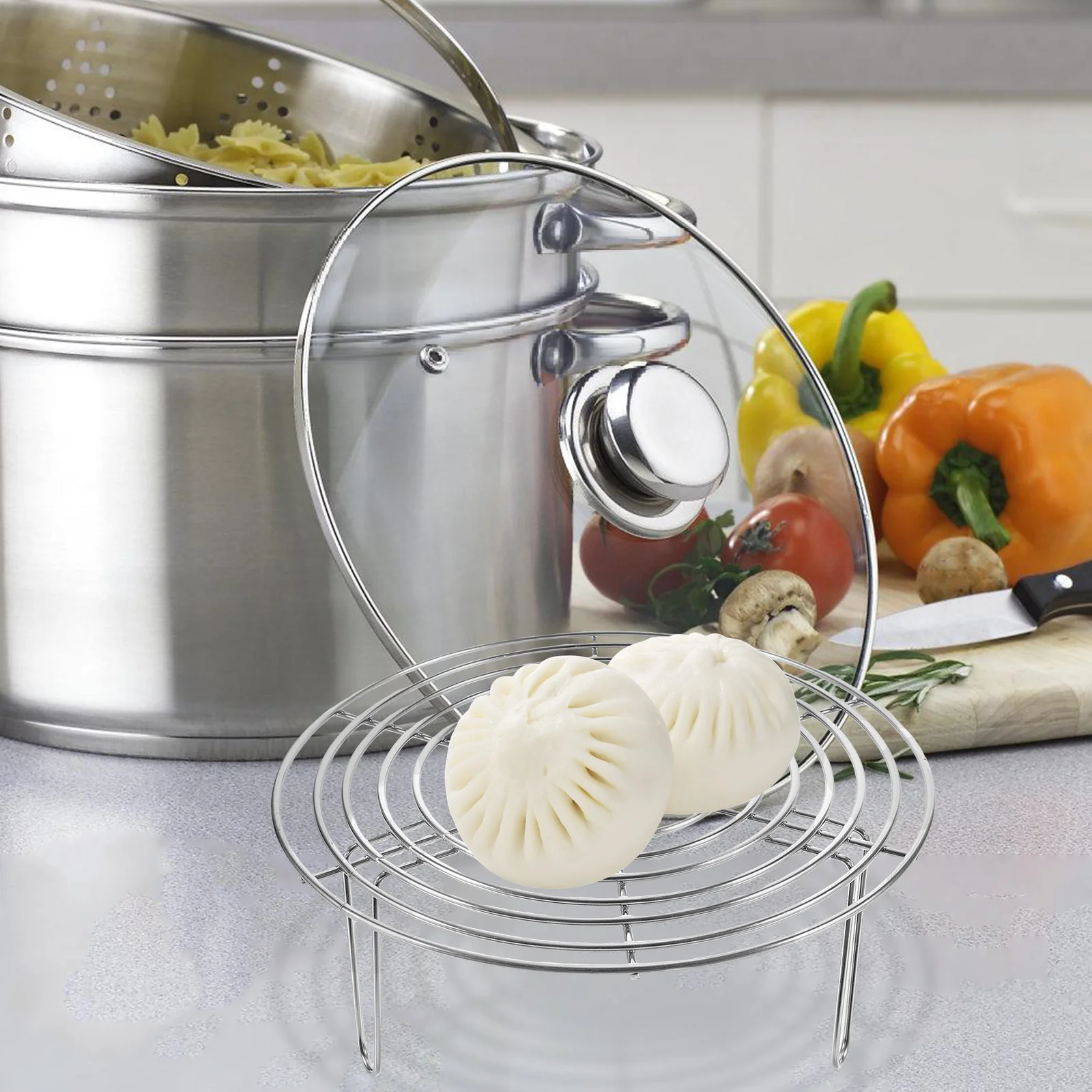 

Microwave Safe Steaming Rack Stainless Steel Round Cooking Steam Holder for Baking Cooling Kitchen Utensil Metal Basket