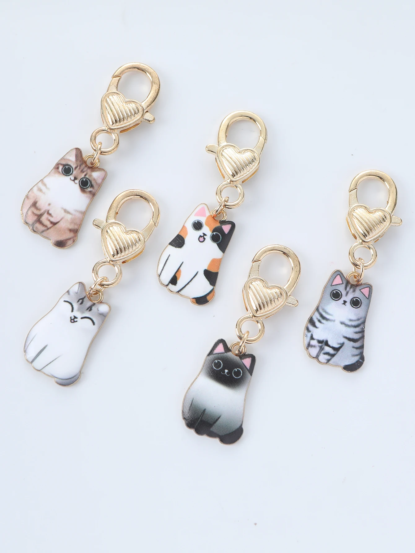 5 Pcs Cartoon Animal Cat Metal Keychains Enamel Charms for Jewelry Making Cute DIY Keychain