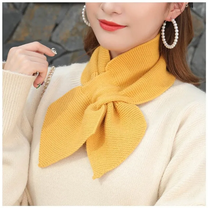 Autumn Winter Scarf Soft Neck Scarf Girls Knitted Sweater Bowtie Women Casual Cross Fishtail Scarf Straps Ladies Shawl