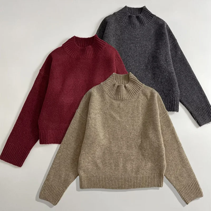 

Jenny&Dave Women's Sweater Knitwear Woman ClothingJapanese Minimalist Solid Color Turtleneck Sweater Pullover Woman Clothes Tops