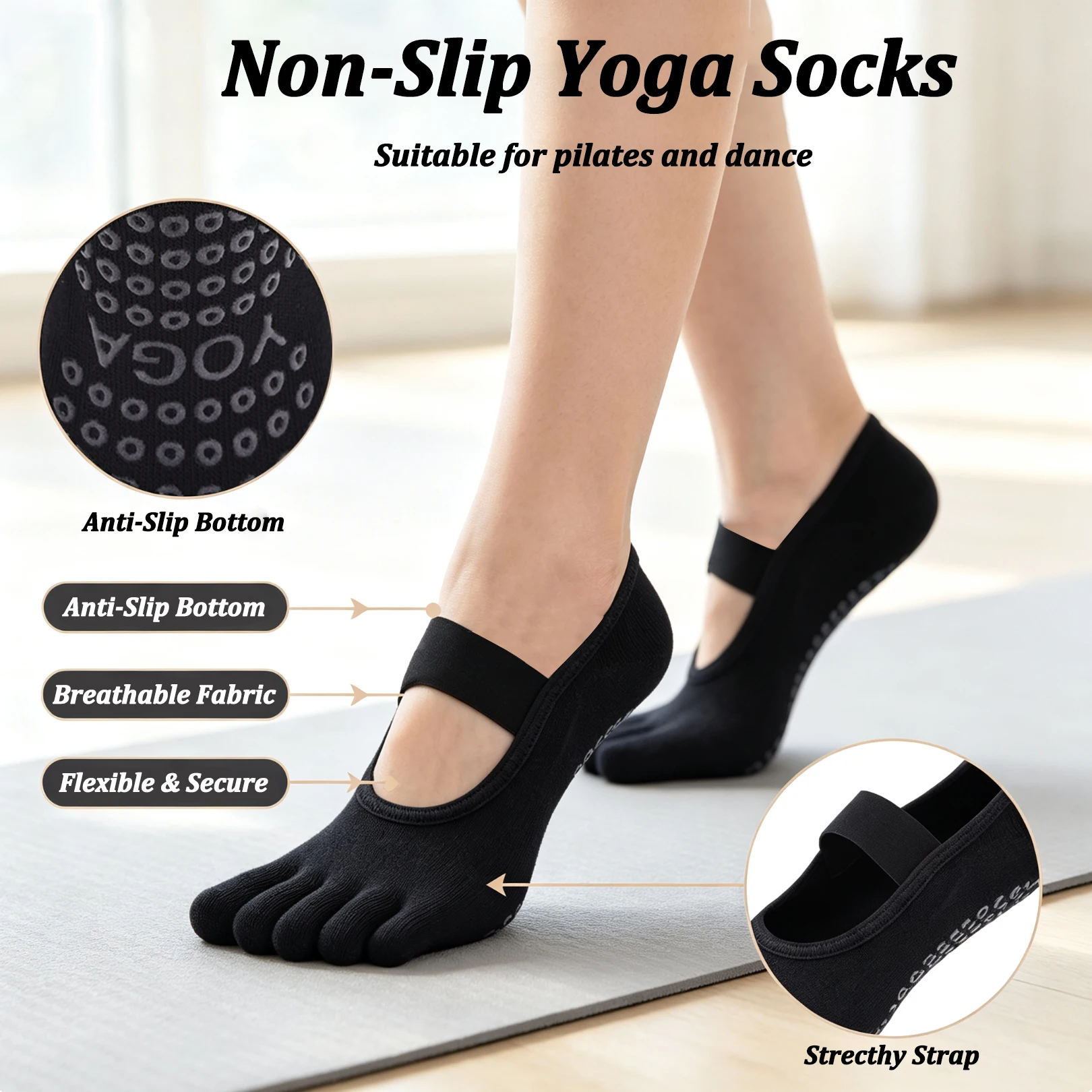 여성용 발가락 5개 분리형 미끄럼 방지 필라테스 양말, - Medias Para Pilates Y Yoga 리뷰 및 가격