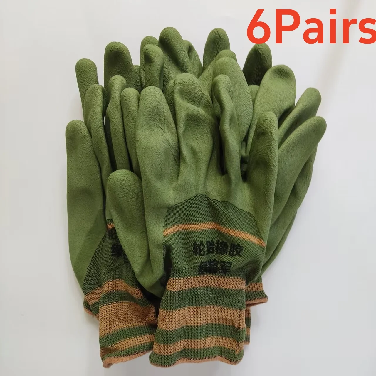 

6Pairs Work Gloves Green Crinkle Latex Rubber Gloves Waterproof Professional Protective Gloves Construction Garden Men Womanen