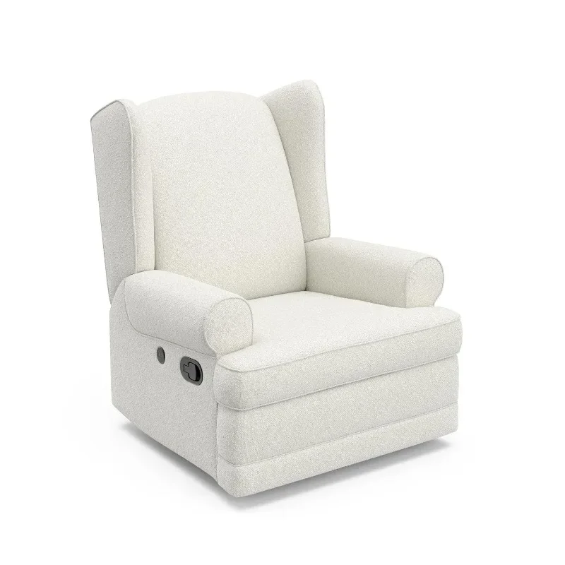 HOME.Serenity Wingback Glider with USB Charging Port (Ivory Boucle) - Reclining Nursery Rocking Chair with 360° Swivel Base