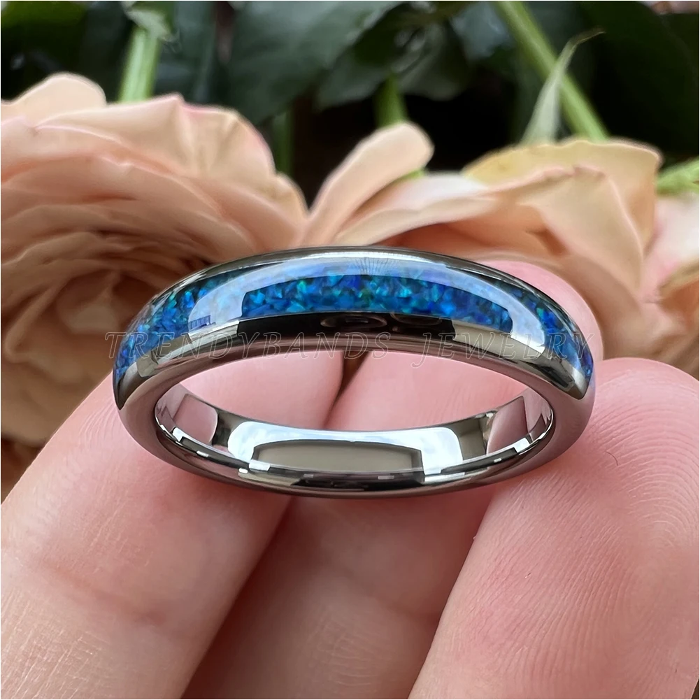 Anello di fidanzamento con fascia in carburo di tungsteno intarsio opale blu da 4mm per uomo donna moda dito gioielli Comfort Fit