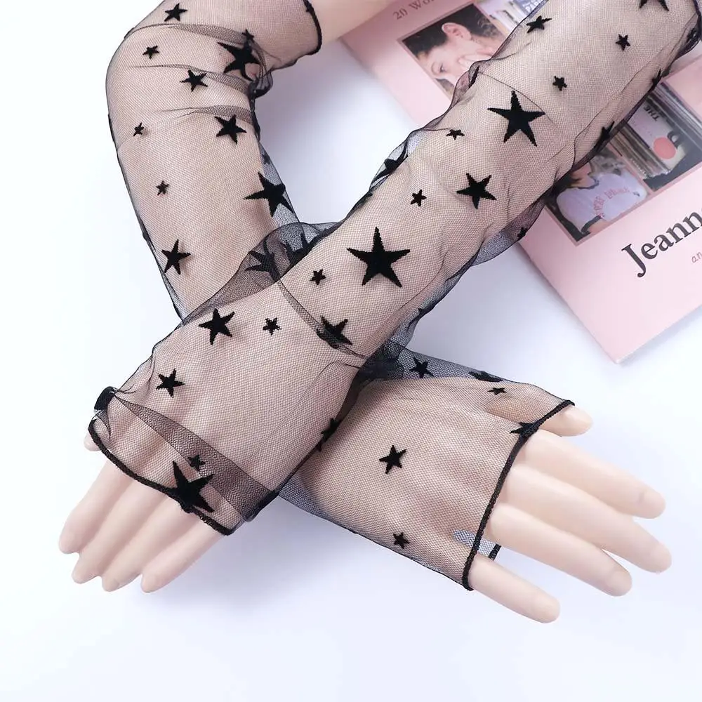 Fingerless Arm Warmers Long-sleeved Glove Driving Gloves Sunscreen Sun Protection Cover Mesh Ice Silk Sleeves Lace Arm Warmers