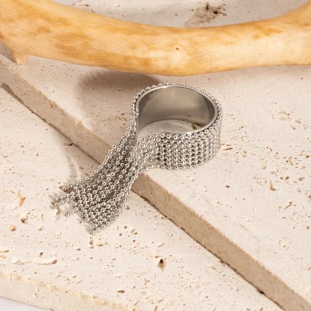 แหวนนิ้วสแตนเลสโซ่พู่ทองเงิน Charm เปิดแหวน STACKABLE ปรับแหวนเครื่องประดับและอุปกรณ์เสริม