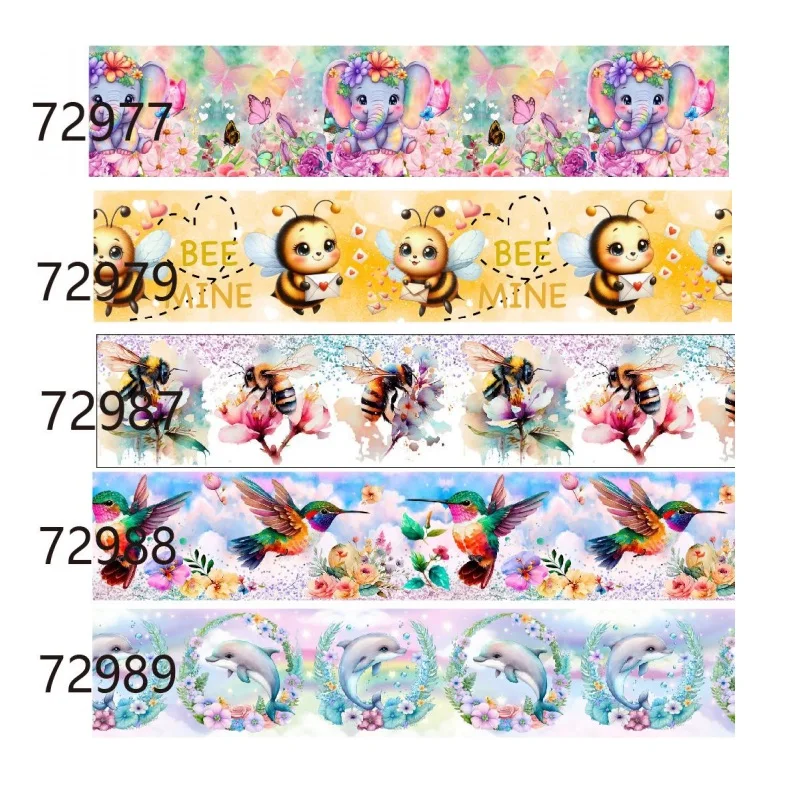 

5 ярдов пчела, птица, слон, мультяшная лента в репсовую ленту с принтом животных для бантов для волос, аксессуары для рукоделия, материалы